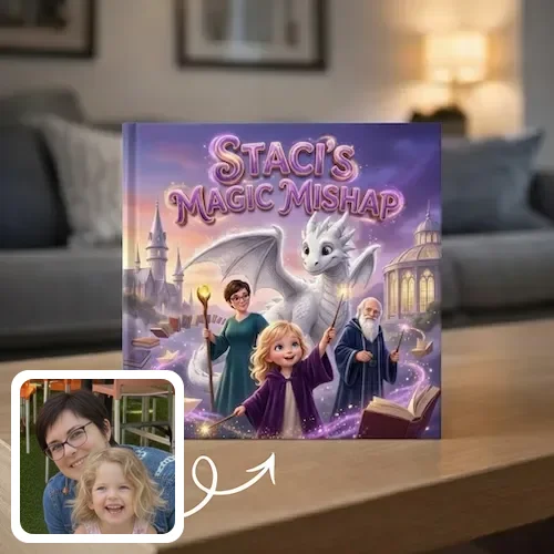 A personalized storybook sample showing a custom illustrated main character